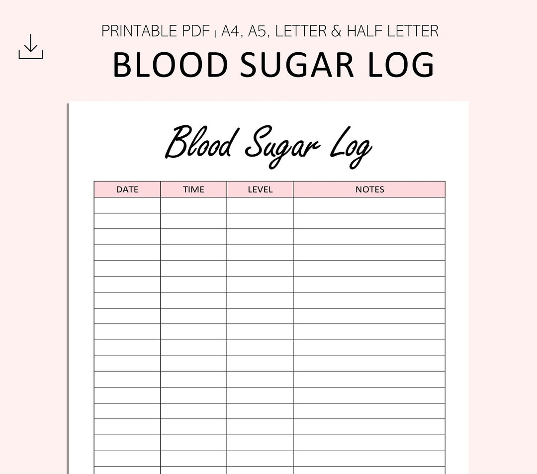 Printable Large Print Blood Sugar Log Blood Sugar Tracker Diabetes Tracker PDF Format US Letter Size Etsy Israel