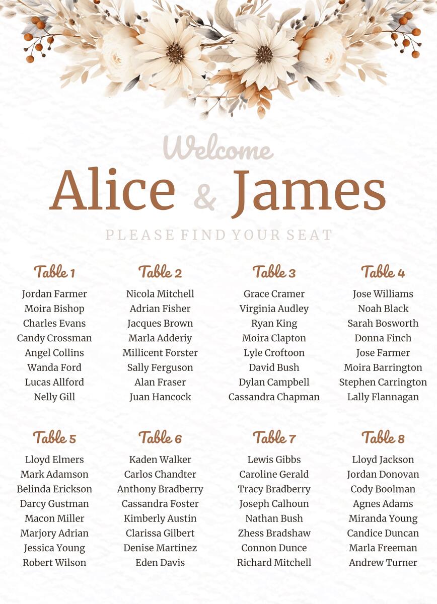 Boho Wedding Seating Chart Free Google Docs Template Gdoc Io