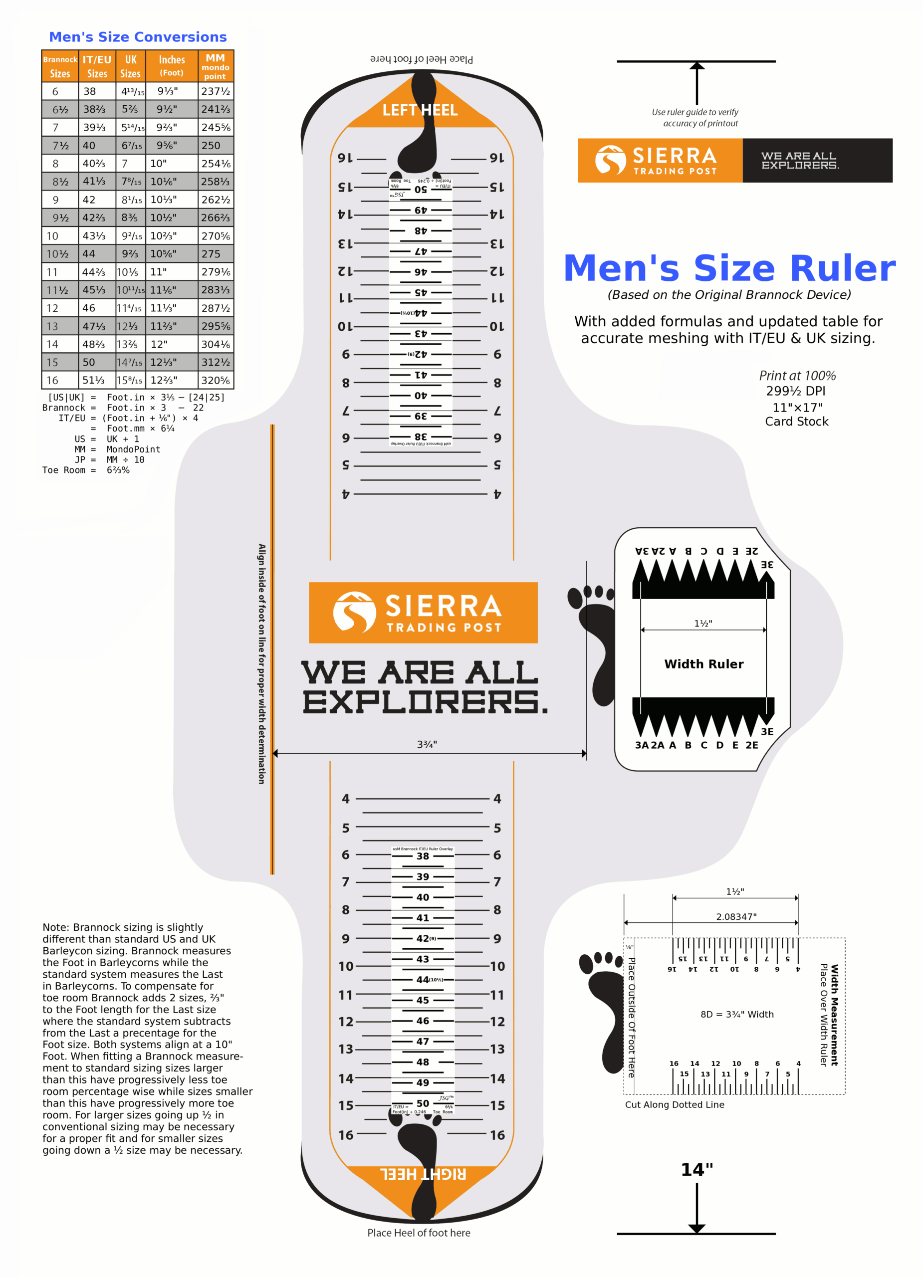 Brannock Device Size Chart