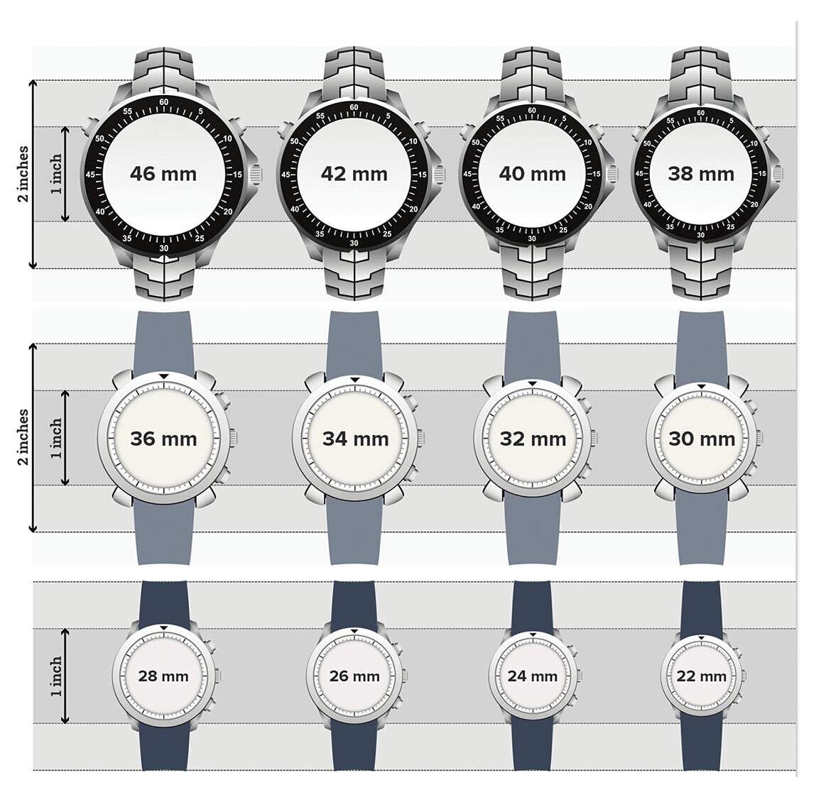 Case Watch Size Chart Printable Watch Size To Wrist Size Watch Case Size For Small Wrist
