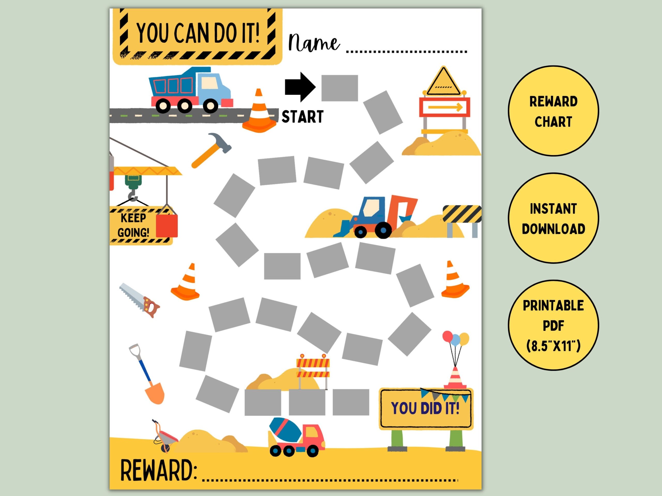 Construction Reward Chart Kids Behavior Chore Tracker Printable PDF Etsy