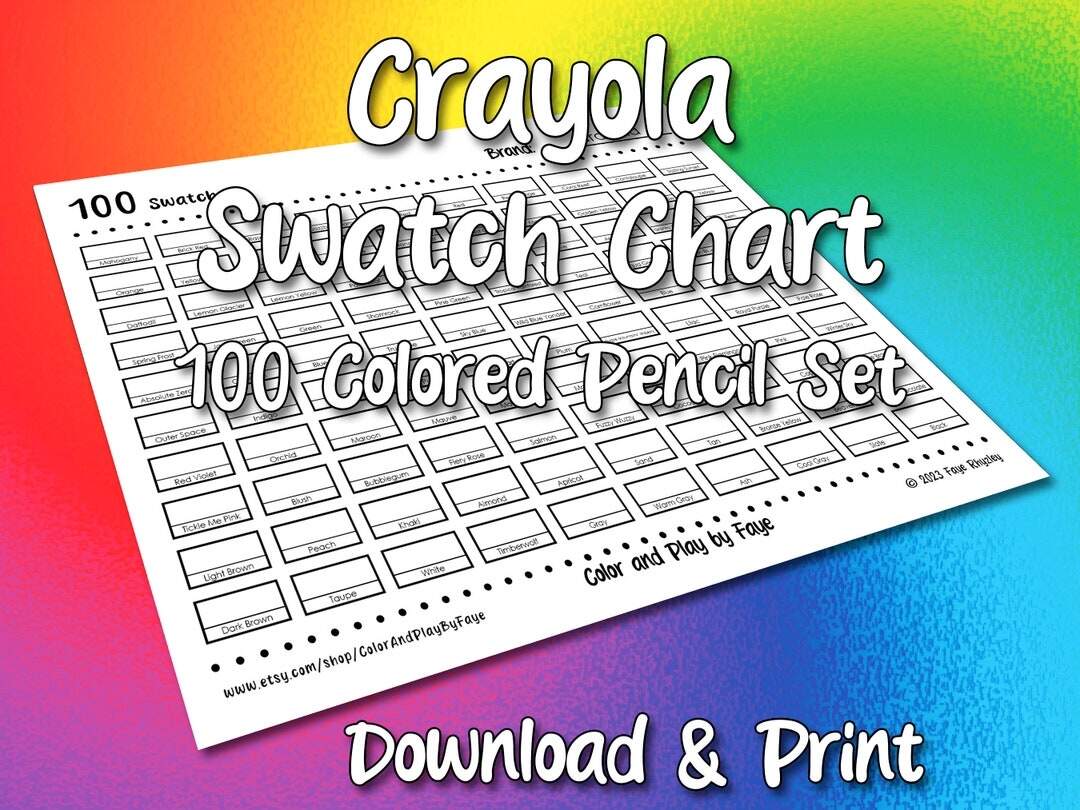 Crayola 100 Swatch Chart For Colored Pencil Set DIY Printable PDF Color Chart Swatch Page US Letter A4 Size Paper Etsy