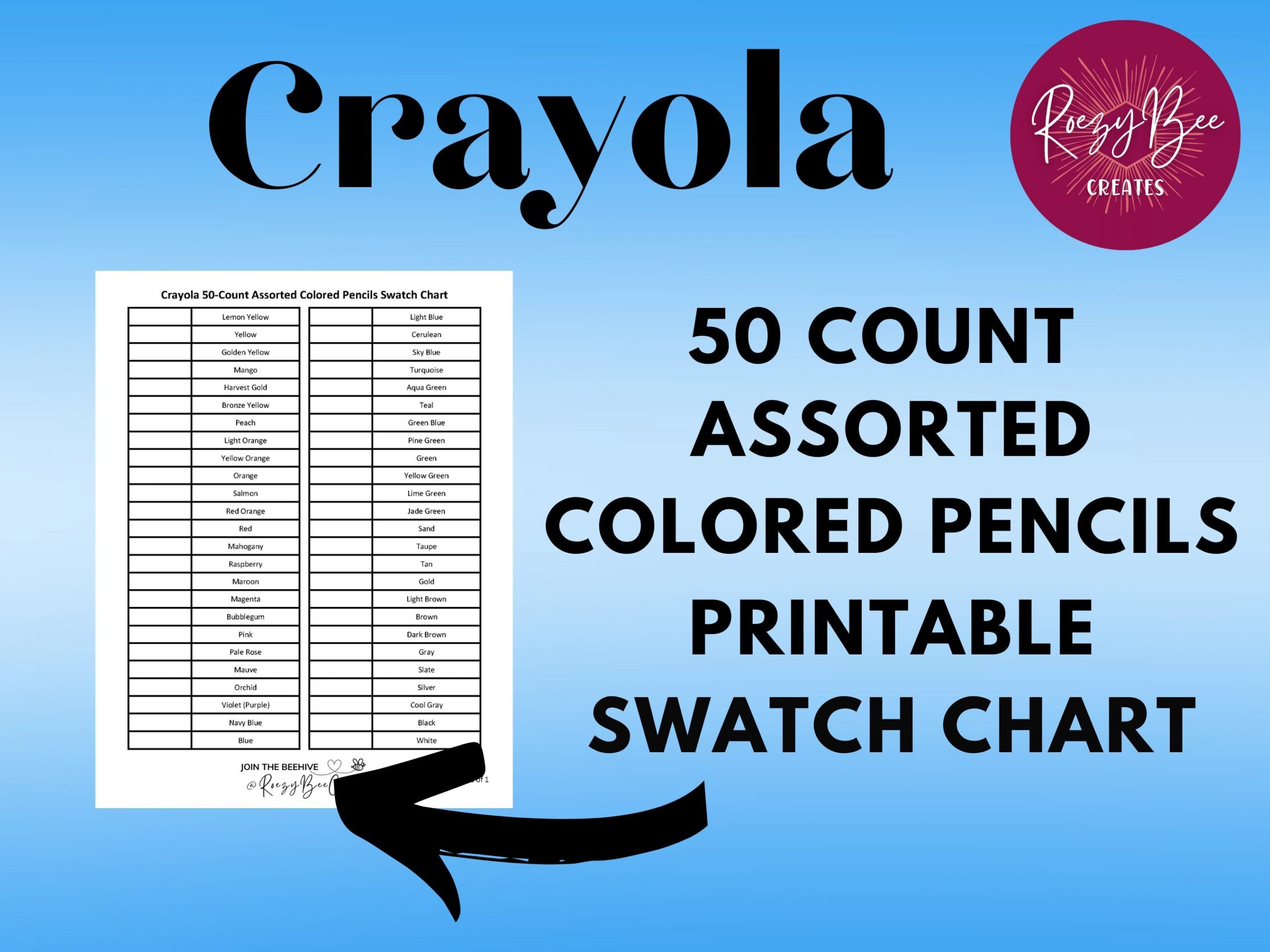 Crayola 50 Ct Assorted Printable Fillable Swatch Chart Colored Pencils Swatch Chart Large Print Swatch Chart Adult Coloring Etsy
