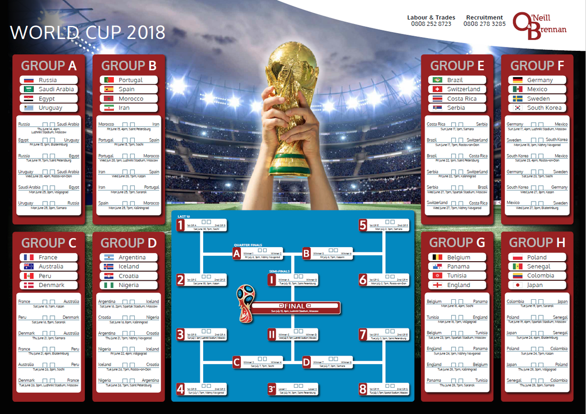 Download Our World Cup 2018 Wall Planner Here 15th March 2018 News O Neill Brennan