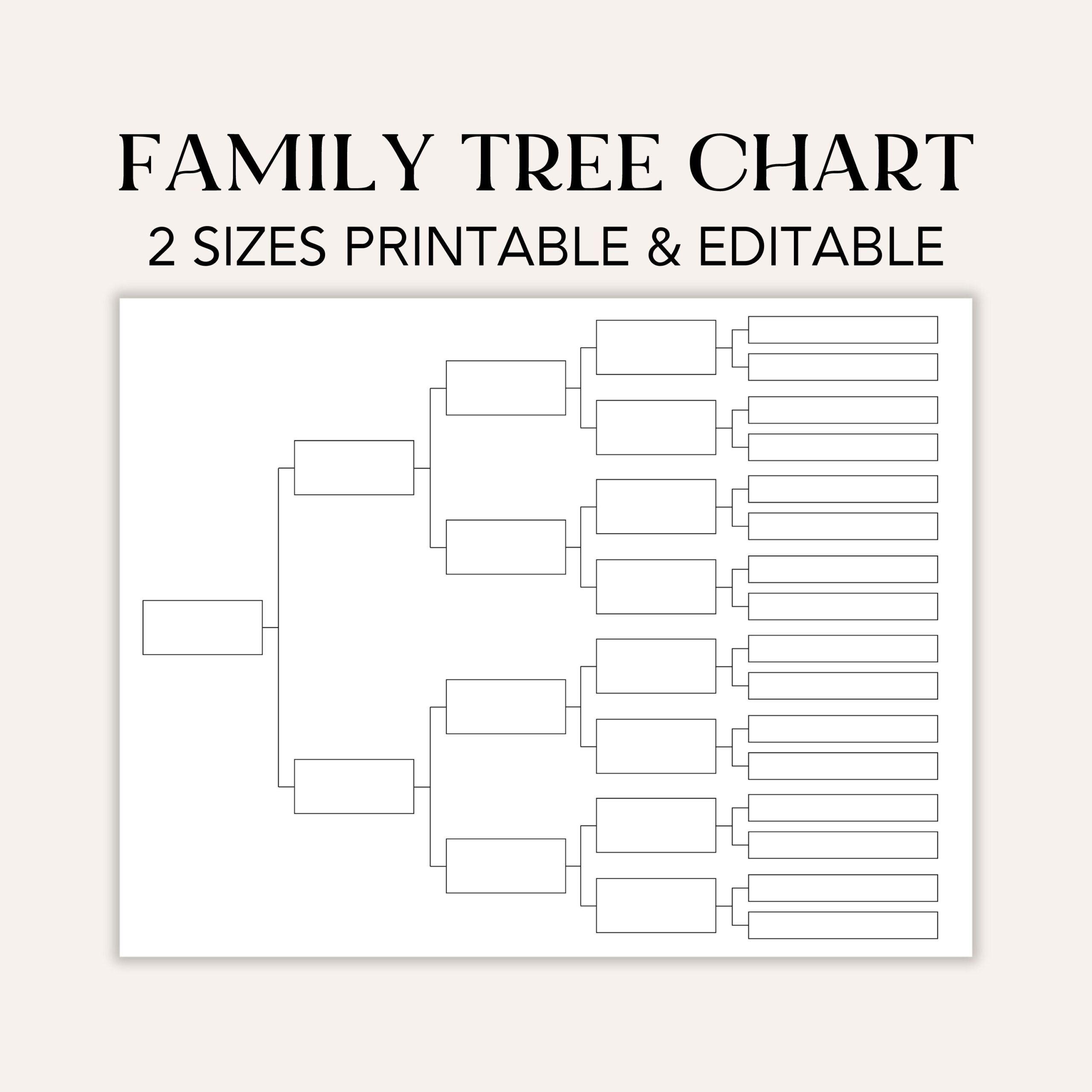 Editable Family Tree Chart 5 6 Generation Genealogy Template PDF Etsy Israel