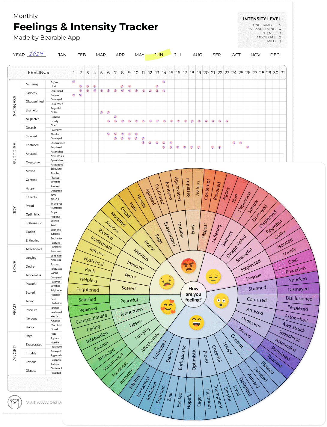Feelings Wheel PDF Free Printable Bearable App