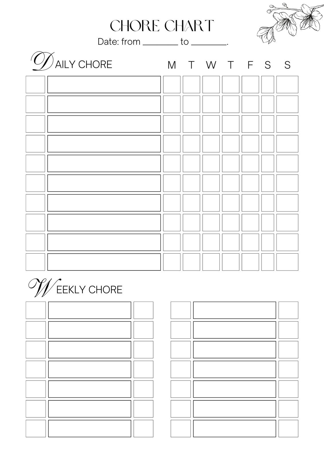 Free And Customizable Chore Templates Chore Chart Blank Becca Paro