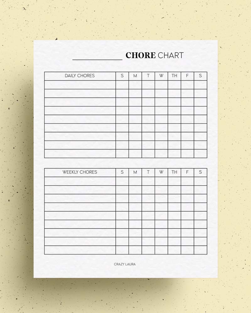Free Chore Chart Printable With Weekly And Daily Versions Crazy Laura Free Chore Chart Printable With Weekly And Daily Versions Crazy Laura