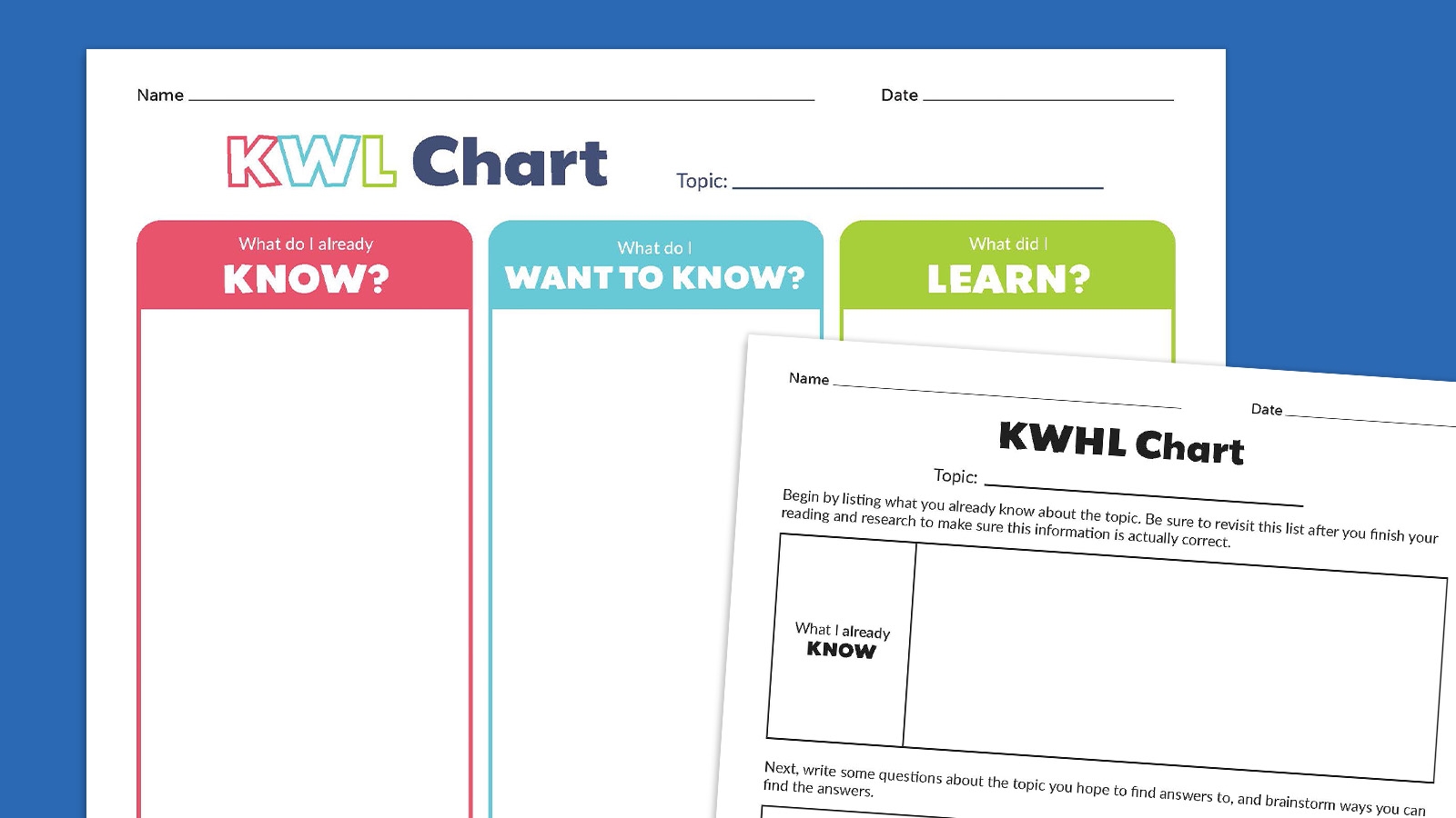 Free KWL Chart Printable Bundle Includes KWLQ And KWHLAQ