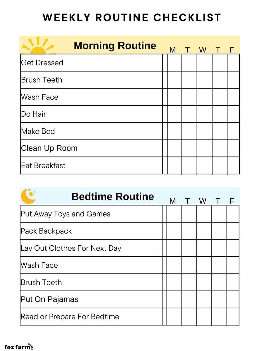 Free Printable Daily Routine Chart For Kids Fox Farm Home