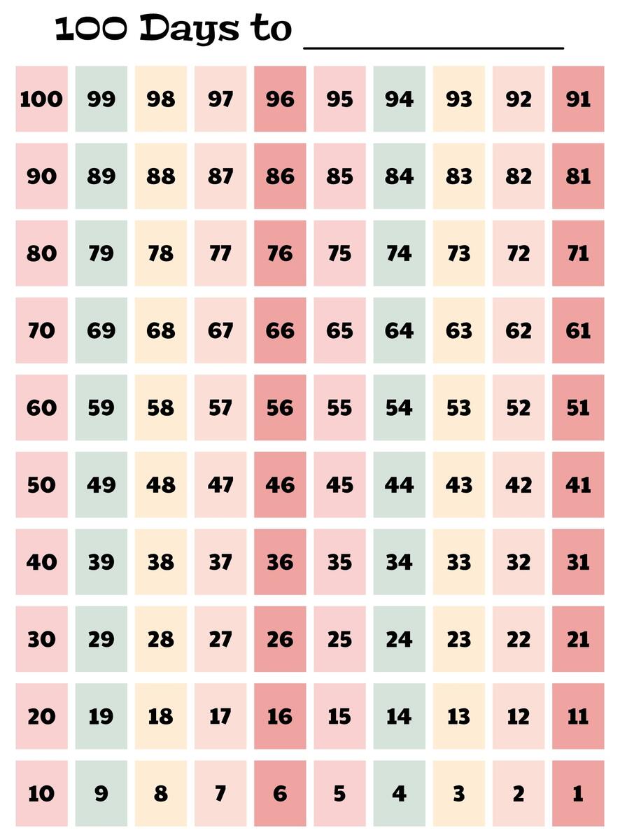 From 100 Countdown 14 Free PDF Printables Printablee