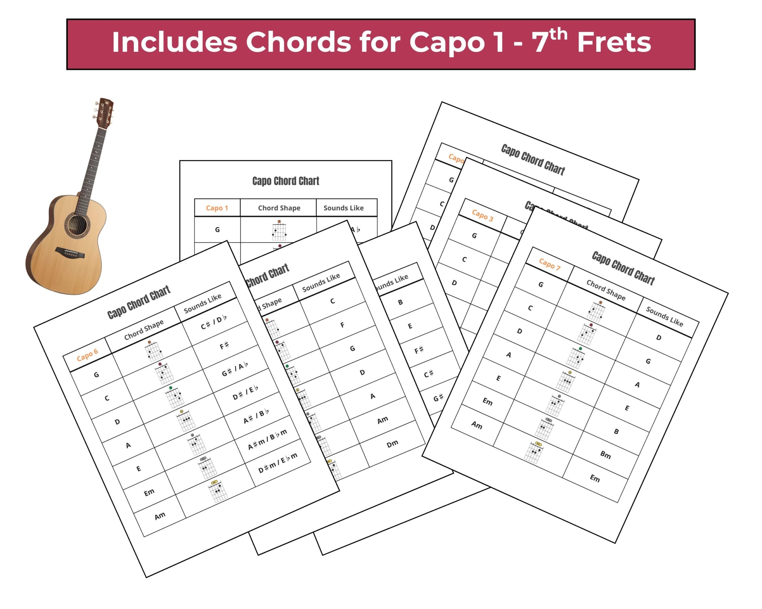 Guitar Capo Chord Chart Easy Transposition Guide PDF Download Etsy