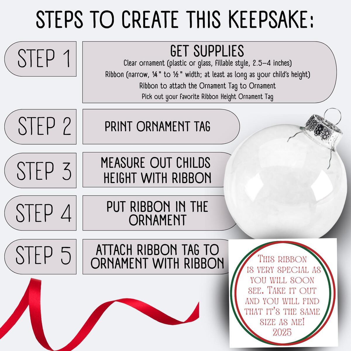 Height Keepsake Ornament Tag DIY Ribbon Ornament Digital Download Etsy Custom Ribbon Height Christmas Tag Keepsake Ornament Digital Download Etsy