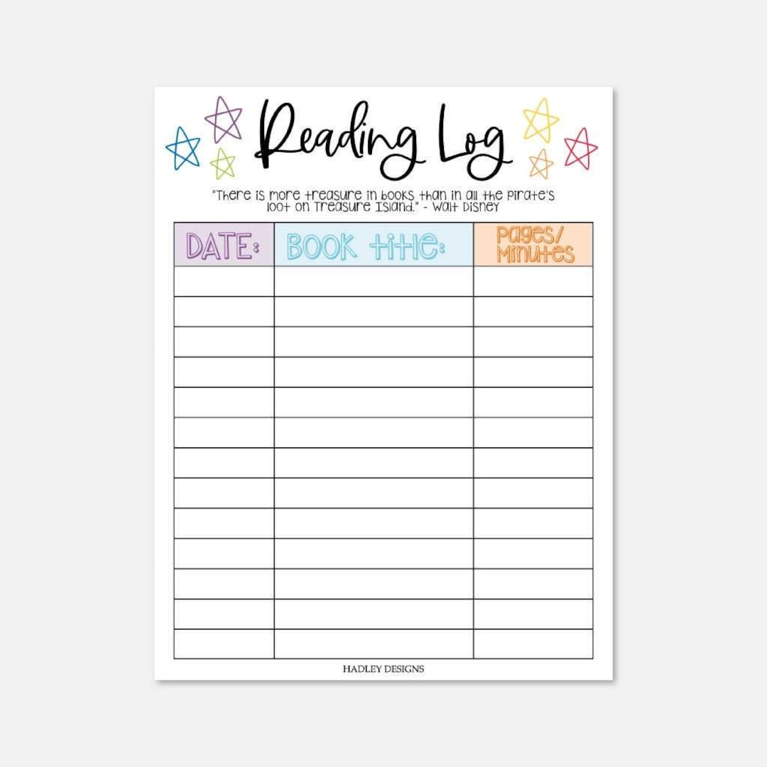Kids Reading Log Printable Printable Reading Log For Kids Reading Log Journal Kids Printable Reading Journal For Kids Reading Incentive Etsy