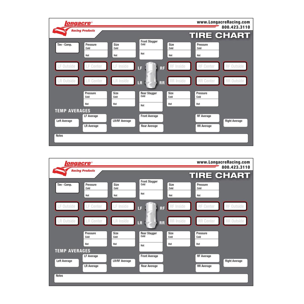 Longacre Chassis Setup Sheet Tyre Chart Race Rally Karting Motorsport EBay