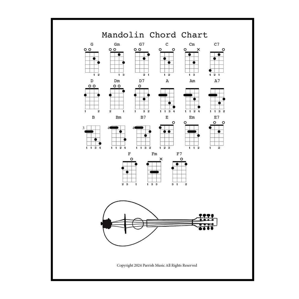 Mandolin Chords Chart 8 X 10 Digital Download Etsy