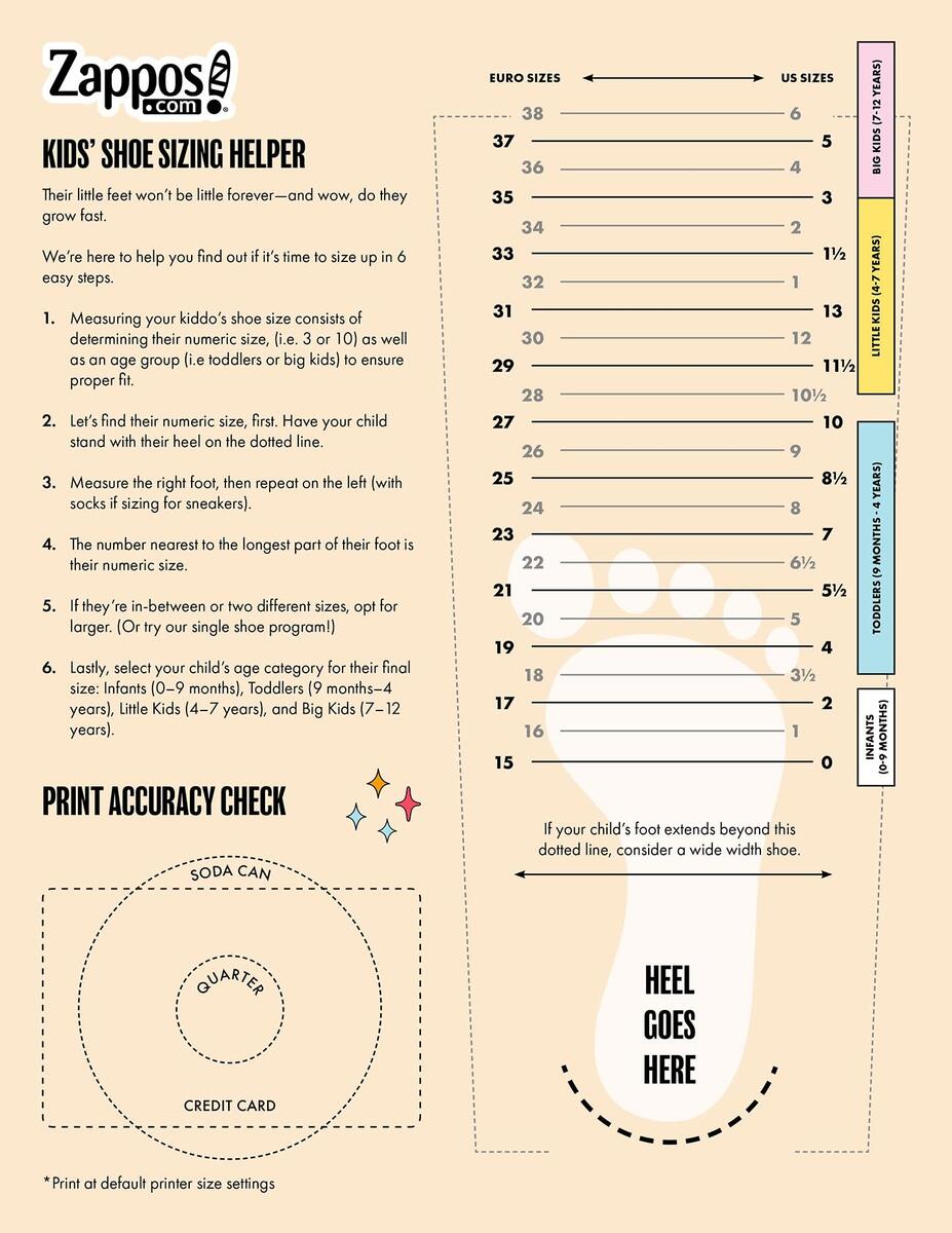 New Balance Kids Shoe Size Chart Zappos Printable Shoe Size Chart New Balance Big Kids Size