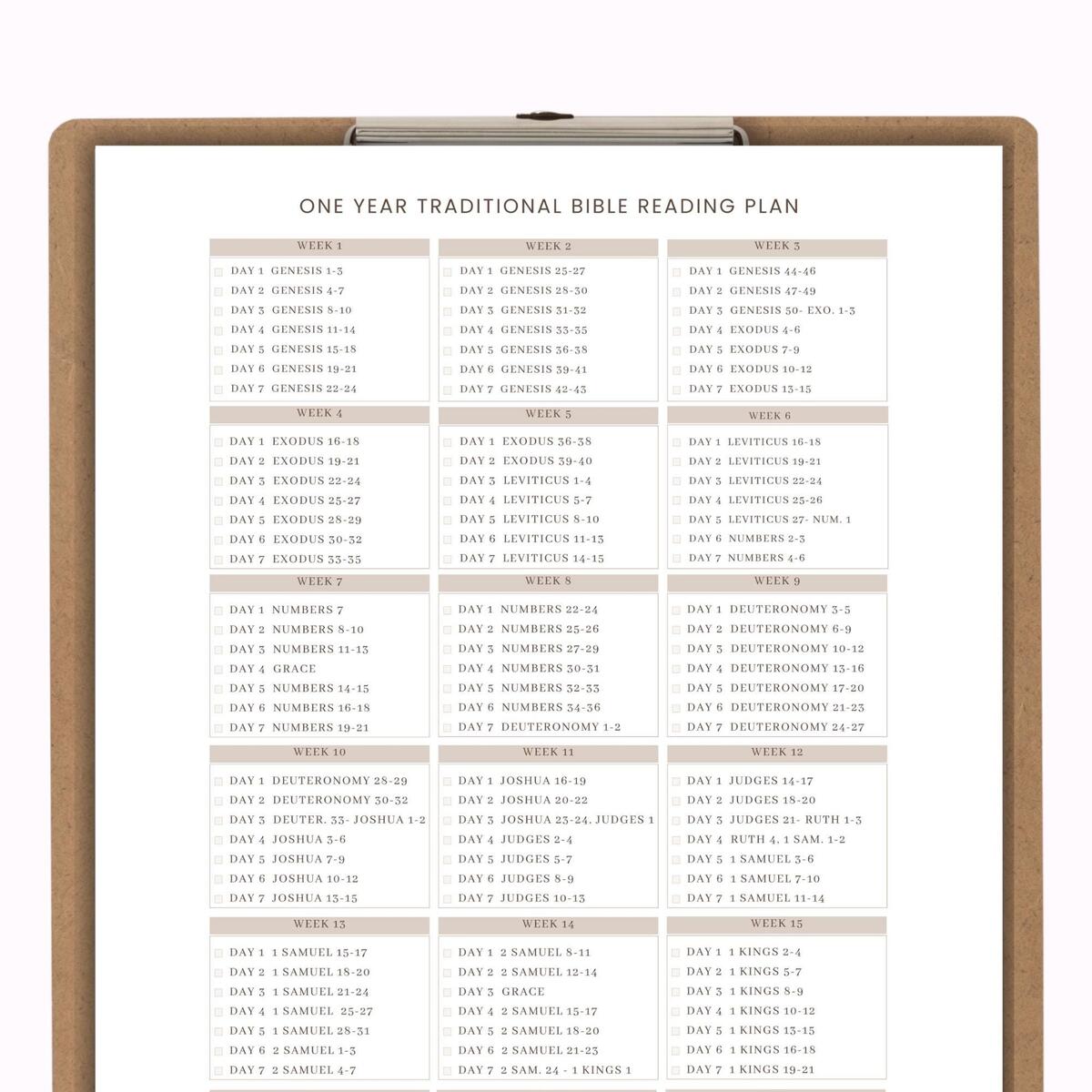 One Year Bible Reading Plan Traditional Tracker Printable Download Etsy