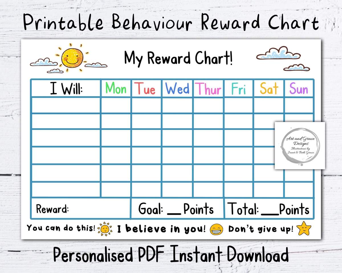 Personalized Kid S Reward Chart Sun And Clouds PDF Download Etsy