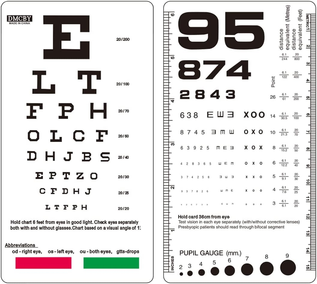 Pocket Eye Chart For Eye Exams Double Sided Plastic Togo Ubuy