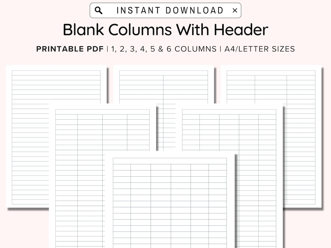Printable Blank Columns Charts With Header One Two Three Four Five And Six Columns Table Worksheets PDF A4 Letter Instant Download Etsy Sweden Printable Blank Columns Charts With Header One Two Three Four Five And Six Columns Table Worksheets PDF A4 Letter Instant Download Etsy Sweden