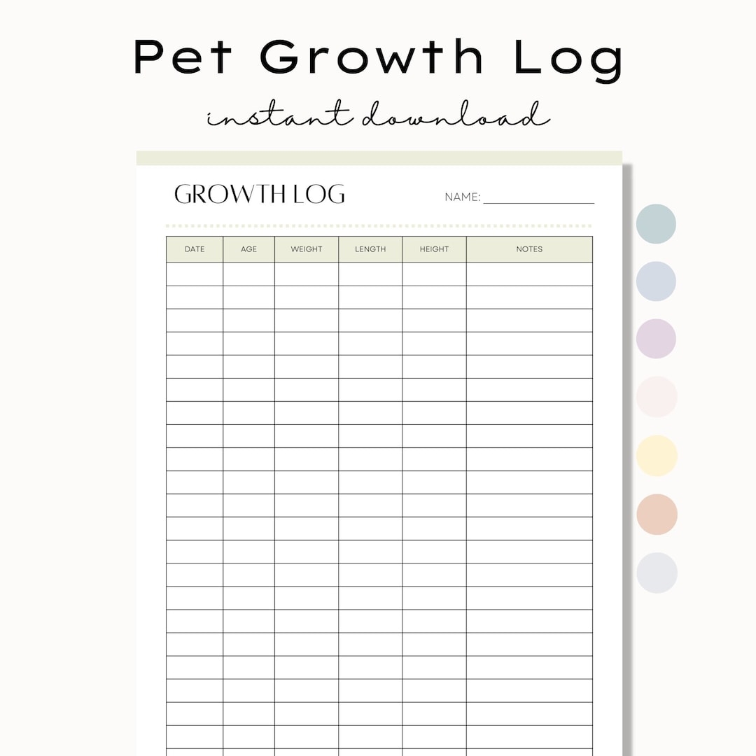 Dog Weight Log Pet Weight Tracker Puppy Weight Tracking Chart Printable PDF Etsy