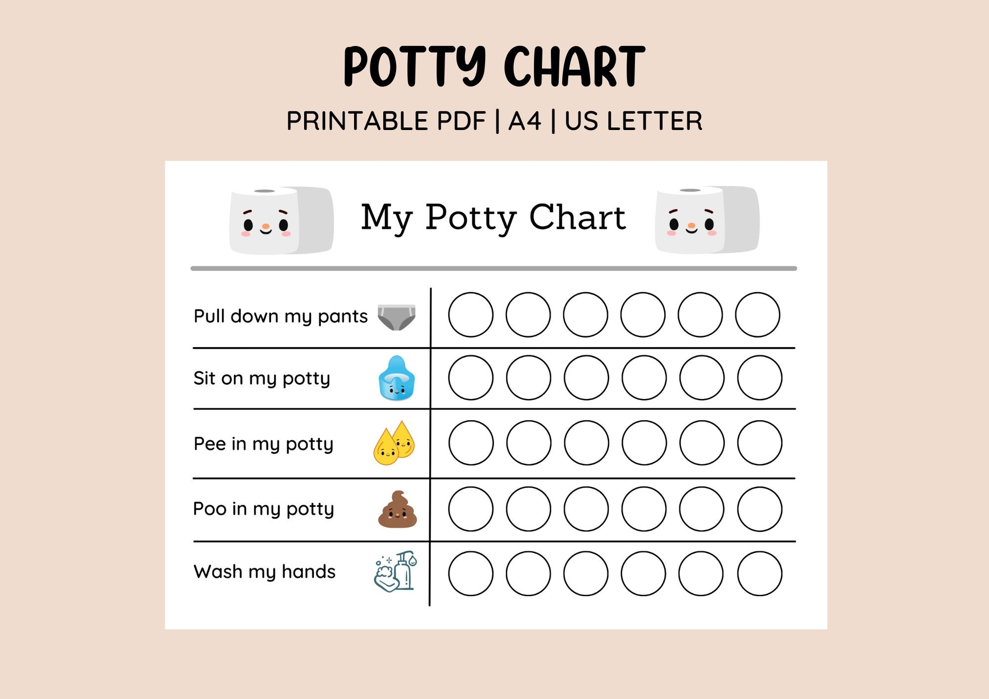 Printable Potty Training Chart Potty Sticker Chart Toddler Toilet Training Potty Chart Reward Chart Printable Sticker Chart Etsy