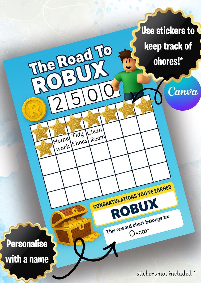 Printable Roblox Inspired Reward Chart The Road To Robux Chore Tracker Kids Digital Download Etsy