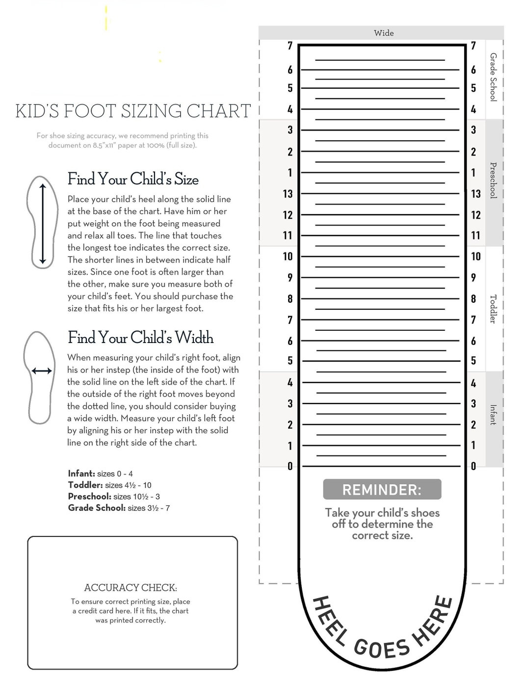 Chart Printable Children Foot Size By Age Childrens Shoe Guide Measure Baby Infant Shoe Size Chart