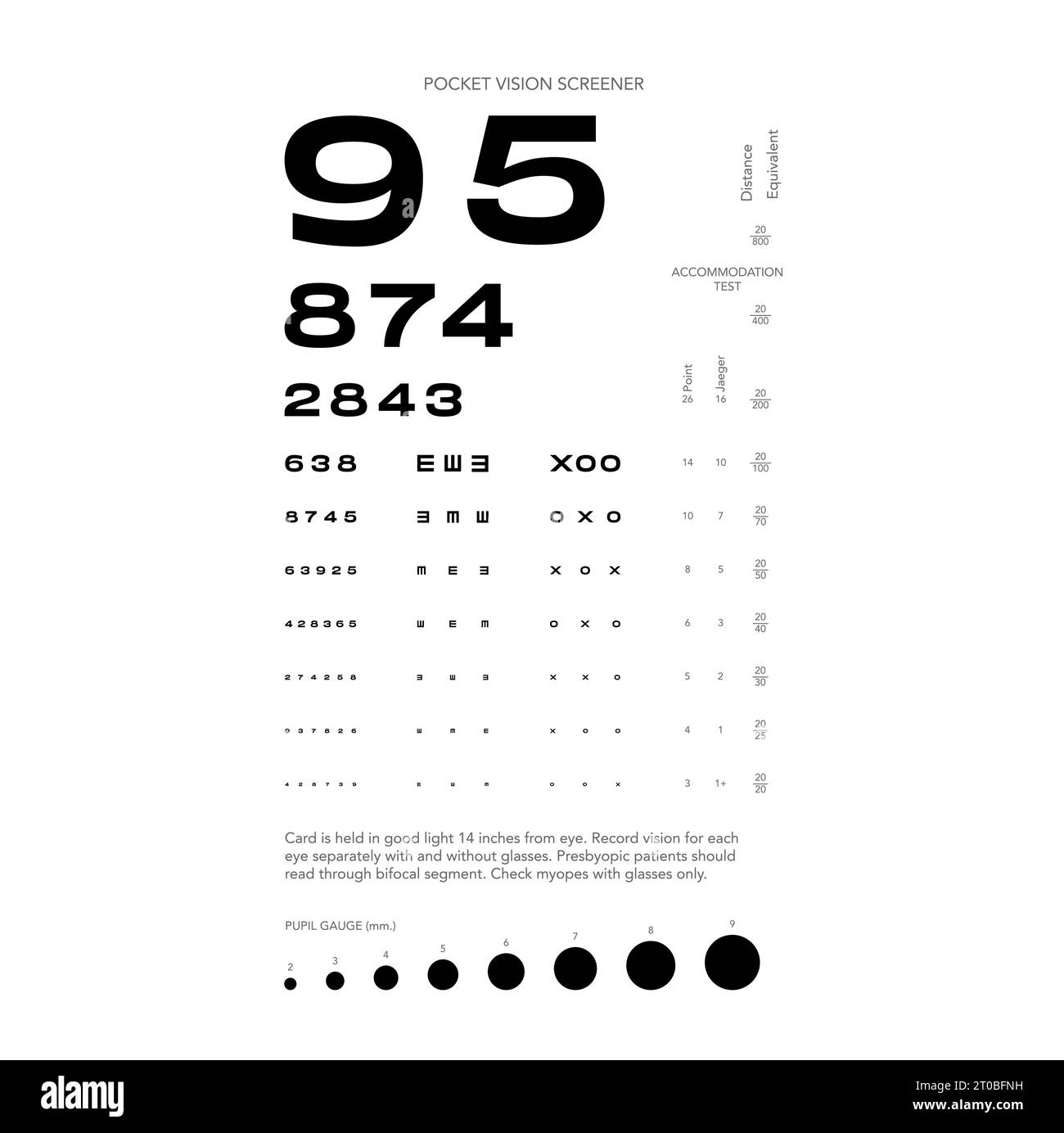 Rosenbaum Pocket Vision Screener Eye Test Chart Medical Illustration With Numbers Line Vector Sketch Style Outline Isolated On White Background Vision Board Optometrist Ophthalmic For Examination Stock Vector Image Art