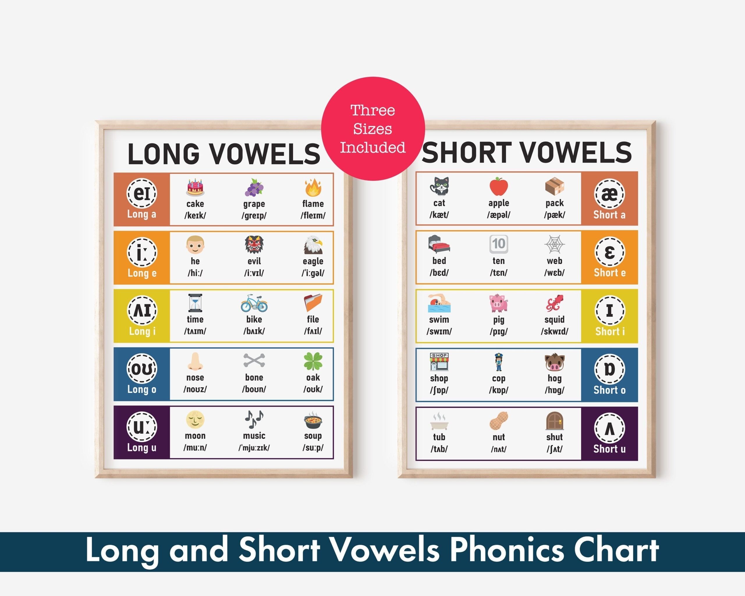 Short And Long Vowels Phonics Chart For Kids Teaching Aid For English Classroom And Homeschool Curricula Digital Download Etsy