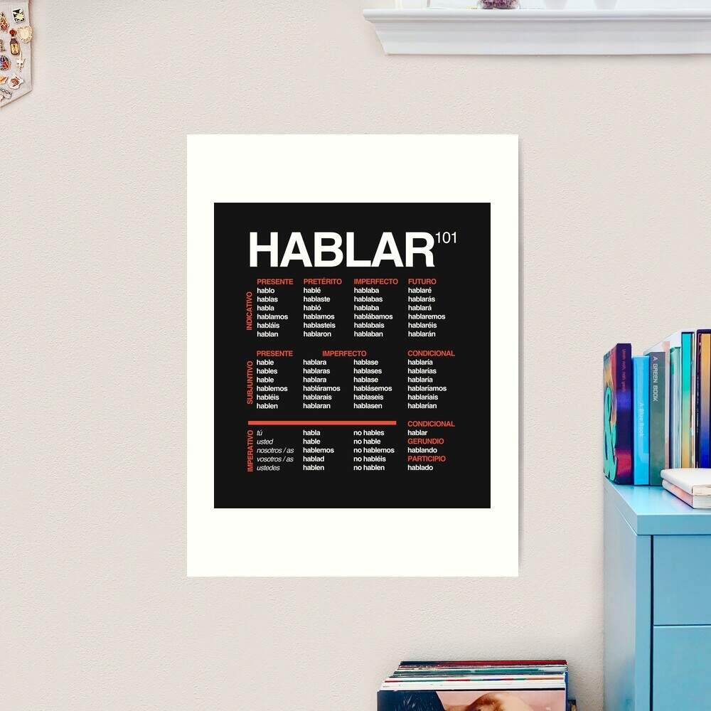 Spanish Language 101 Verb Conjugation Hablar Art Print For Sale By Isstgeschichte Redbubble