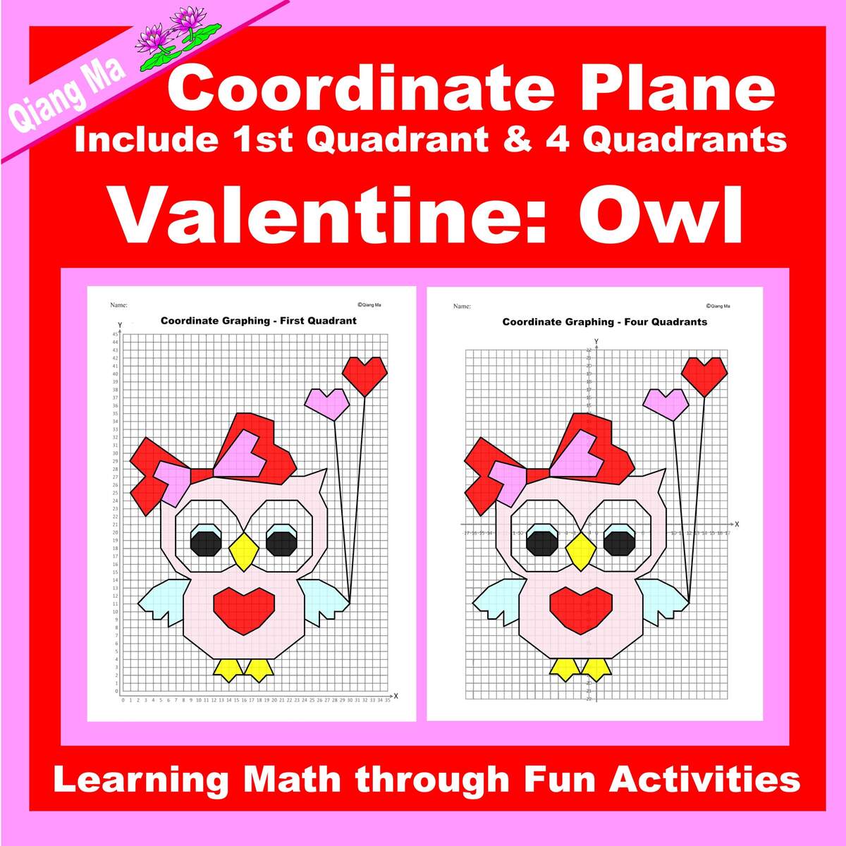 Valentine Coordinate Plane Graphing Picture Owl Classful
