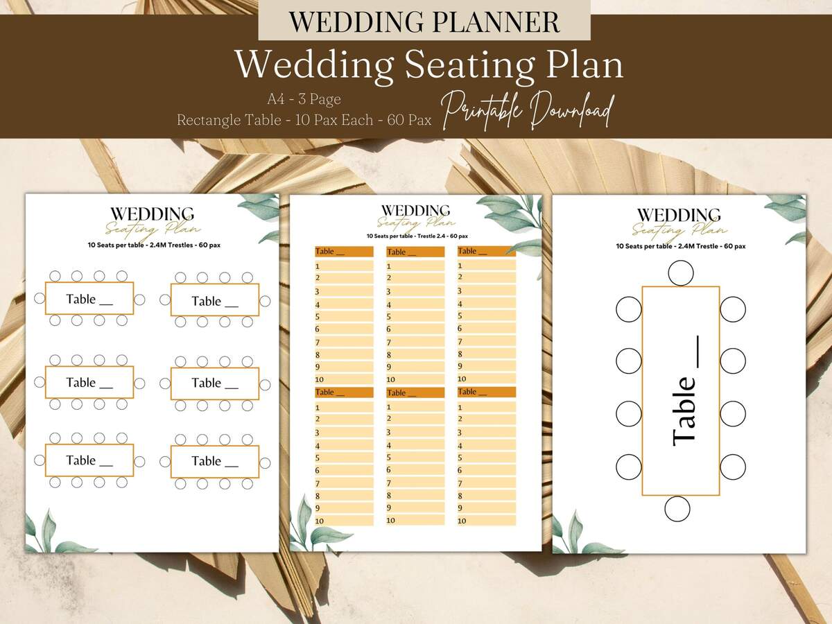Wedding Seating Plan Chart 60 Pax Rectangle Table Guest Names Seating Planners Draft Instant Printable Event Seating Plan Long Tables Etsy Denmark