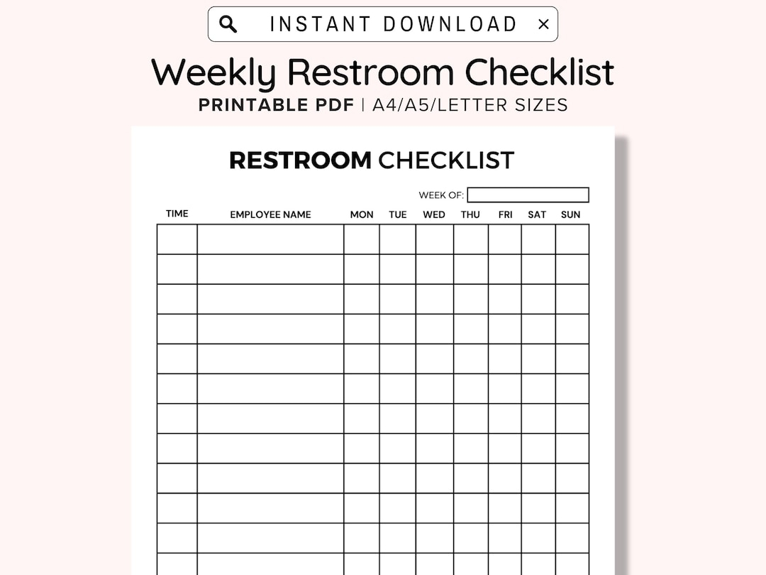 Weekly Bathroom Cleaning Chart With Employee Names Column Printable And Editable PDF Cleaning Log For Business Bathroom Checklist Digital Etsy Israel