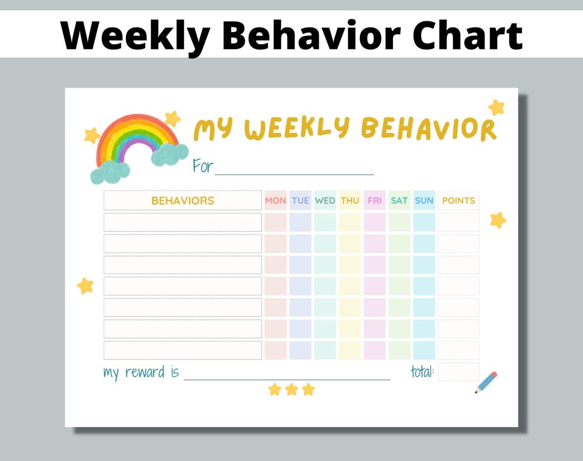 Weekly Behavior Chart Printable For Kids Students Classroom Preschool Kindergarten Home Editable Points Reward Chart Sticker Chart Etsy Israel