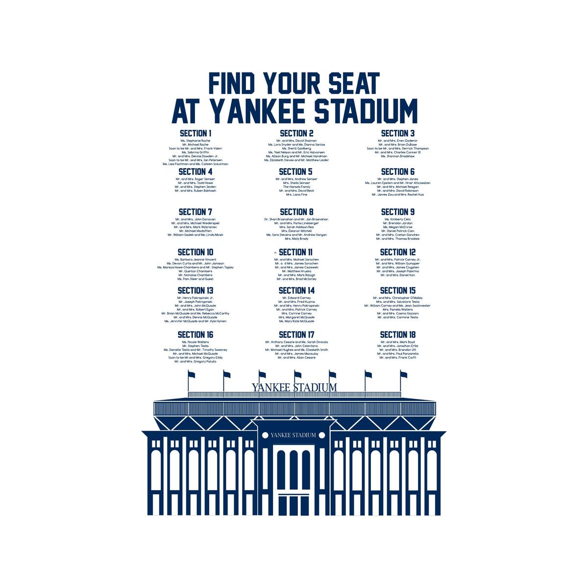 Yankee Stadium Seating Chart Custom Wedding Or Bar Mitzvah Digital Download Etsy Norway
